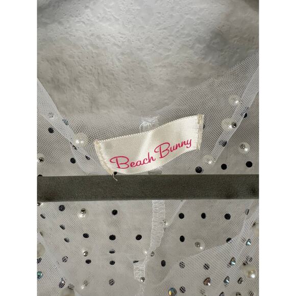 Beach Bunny Champagne Nights Mesh Dress Embellished Evening Statement Nude Sz L - Picture 9 of 13